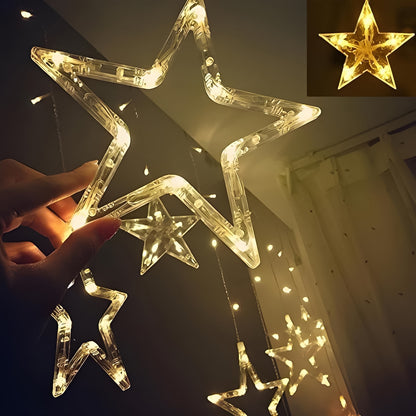 Stars Led Curtain String Lights With 8 Flashing Modes For Home Decoration Diwali  Wedding Led Christmas Light Indoor And Outdoor Light Festival Decoration  (Warm White)