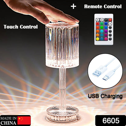 Crystal Table Lamp  Touch Control Atmosphere Nightstand Lamp With Usb Charging Line
