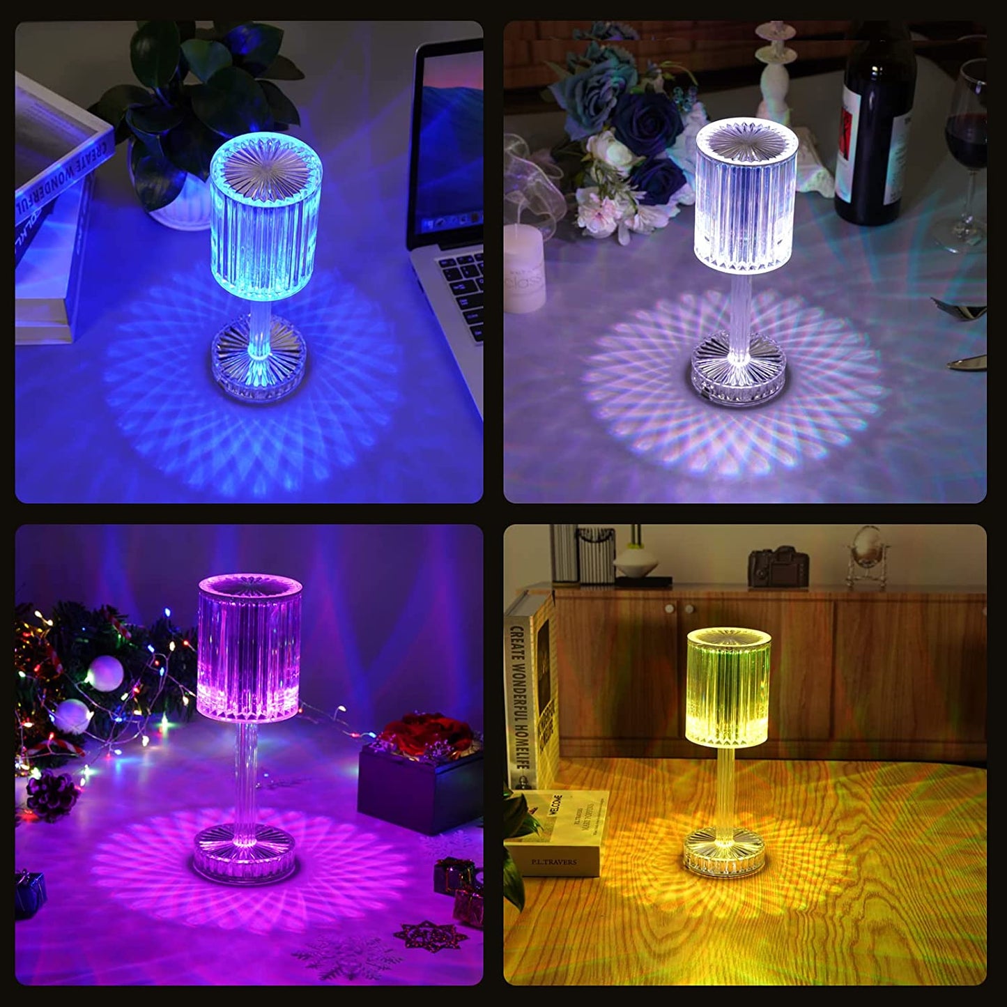 Crystal Table Lamp  Touch Control Atmosphere Nightstand Lamp With Usb Charging Line