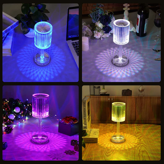 Crystal Table Lamp  Touch Control Atmosphere Nightstand Lamp With Usb Charging Line