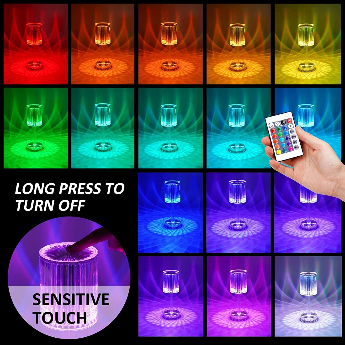 Crystal Table Lamp  Touch Control Atmosphere Nightstand Lamp With Usb Charging Line