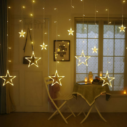 Stars Led Curtain String Lights With 8 Flashing Modes For Home Decoration Diwali  Wedding Led Christmas Light Indoor And Outdoor Light Festival Decoration  (Warm White)