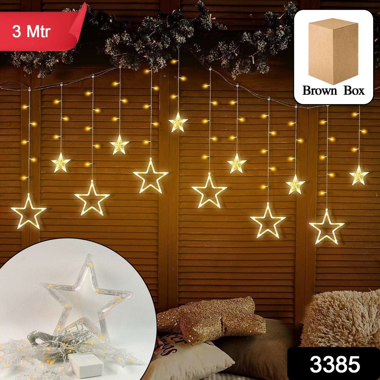 Stars Led Curtain String Lights With 8 Flashing Modes For Home Decoration Diwali  Wedding Led Christmas Light Indoor And Outdoor Light Festival Decoration  (Warm White)