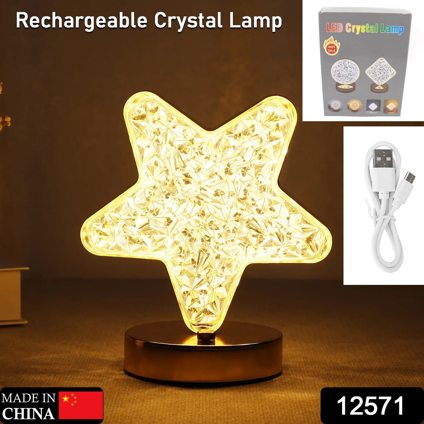 Star Shape Crystal Diamond Lamp Cordless Luxury Lamp With Usb Rechargeable 3-way Dimmable  Touch Control Decorative Nightstand Lamp For Bedroom Living Room Party Restaurant Decor (1 Pc )